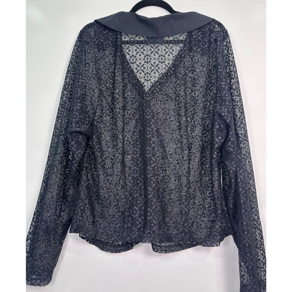 Maeve Anthropologie Blue Black Lace Button Down Blouse Size 3X Peter Pan Collar - Picture 5 of 10